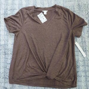 NWT Caslon brown twist-front tee Medium